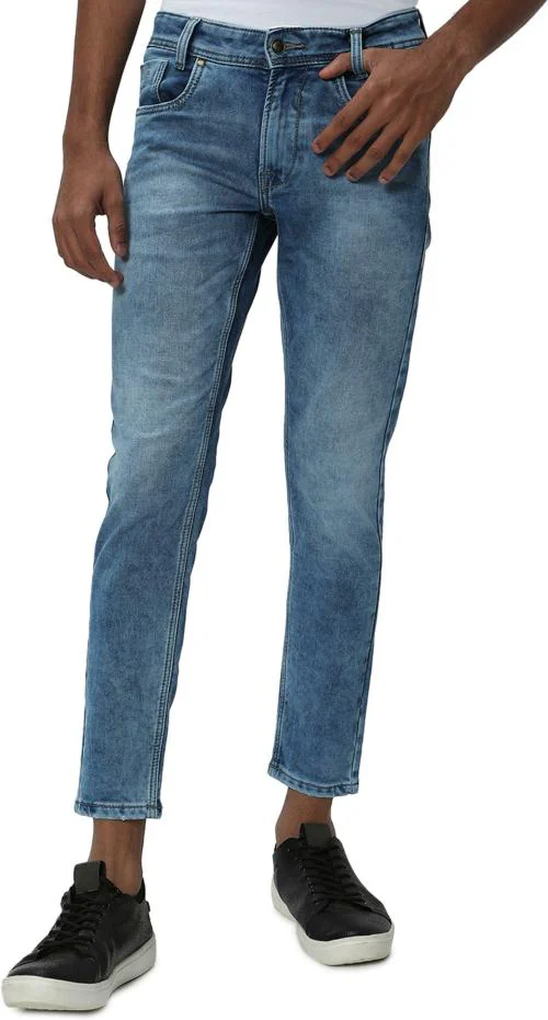 Mufti Mid Blue Ankle Length Denim Deluxe Stretch Jeans