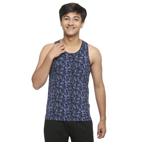 Frenchie U19 100% Cotton Vest | Camouflage Printed Sleeveless Innerwear For Teenagers | Gym Vest/Tank Top/Sporty/Innerwear for Boys (Navy)