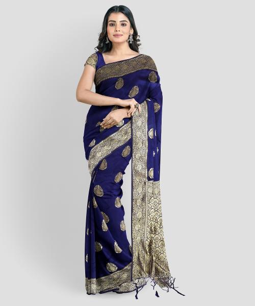 SAMJUBAA CREATION Woven Banarasi Jacquard Saree (Blue)