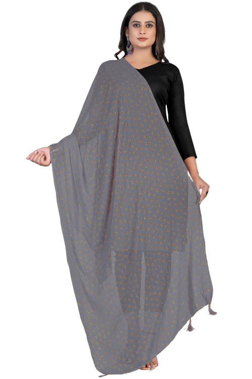 Kemza Women's Printed Chiffon Dupatta (Grey) with Jaipuri Foil Print