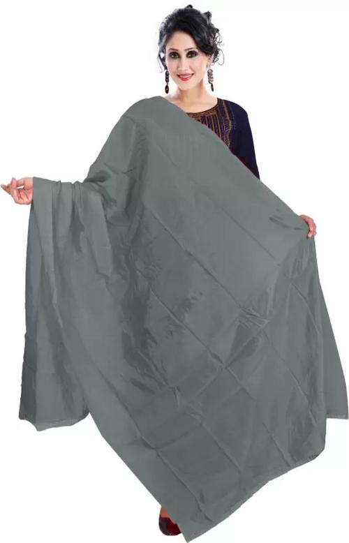 LADIES LOVERS Chiffon Solid Grey Women Dupatta