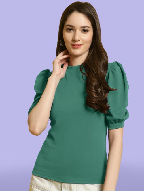 Fabflee Casual Regular Sleeves Solid Women Mint Green Top | Women Top | Tops For Women | Top | Crop Top | Ribbed Top