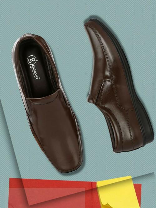 Guava Men Brown Genuine Leather Slip On Formal Shoes