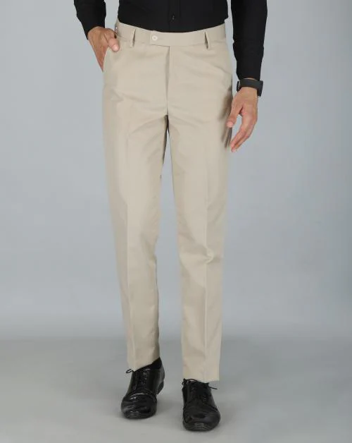 JEENAY Synthetic Formal Pants for Men | Mens Fashion Wrinkle-free Stylish Slim Fit Men's Wear Trouser Pant for Office or Party - 40 US, Beige