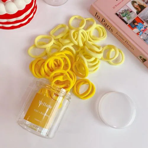 Diversa Korean Style Hair Rope Ties High Elastic Color Hairband, Candy Colored Hair Rubber Bands For Girls and Women (Yellow, Pack of 50 Ps) - With Box