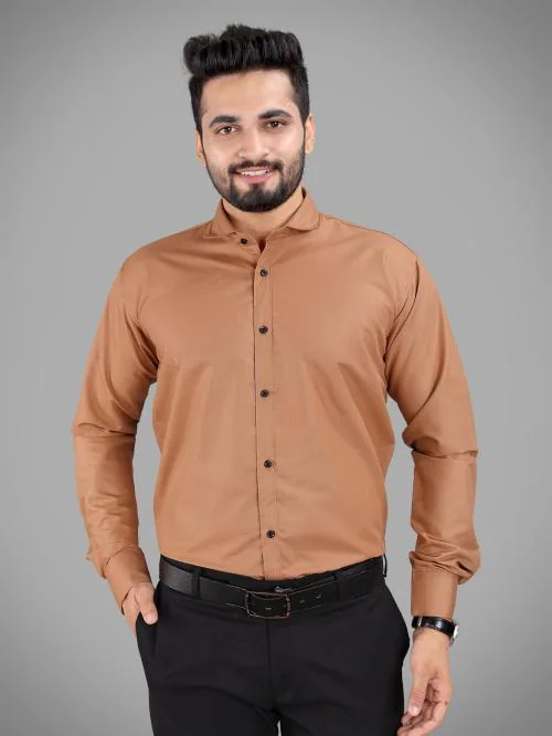 GETCHI Men's Plain Shiny Solid Full Sleeves Regular Fit Formal Shirts