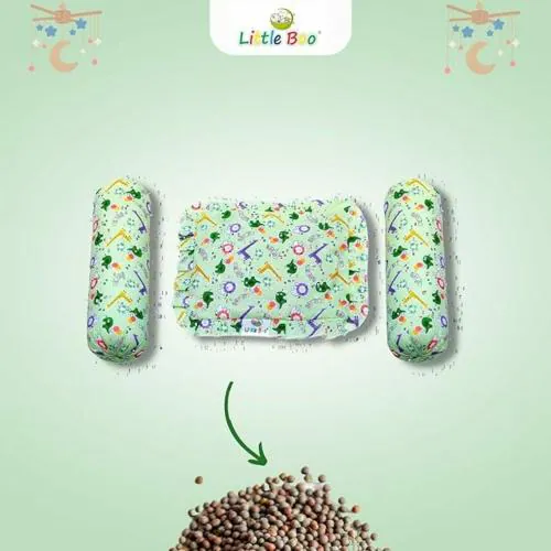 Little Boo Baby Full Rai Pillow Mustard Seeds -Round Head Shaping with 2 Bolster Baby Pillows,Neck Support for Infant, Babies (0-24months)