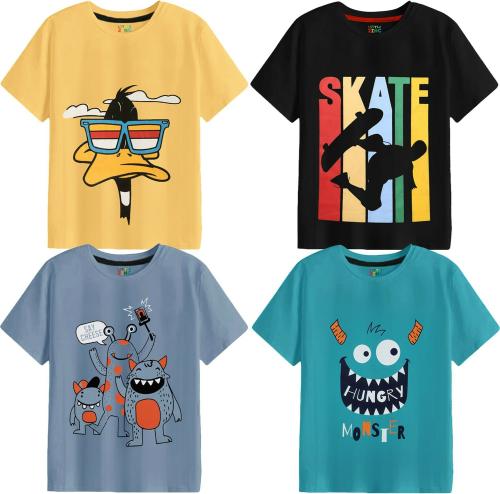 Little Zing Boys Multicolor Pure Cotton Printed Pack Of 4 T Shirt | Boys tshirt | Kids Tshirt | Kids Wear | Tshirt for Boys | Baby Clothes | T shirt for boys