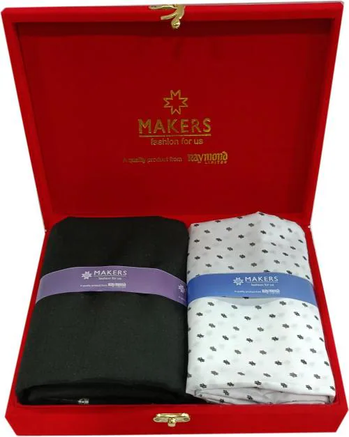 Raymond Men Black, White Printed Cotton Shirt And Trouser Fabric