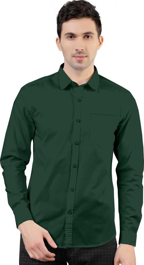 AJ Brothers Men Green Solid Poly Silk Curved Collar Casual Shirt - L