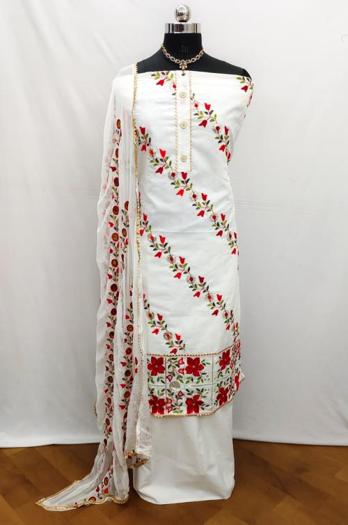 AmpleLuxe Suit for women Aari tari work Best design flower Party wear suit and casual(White)