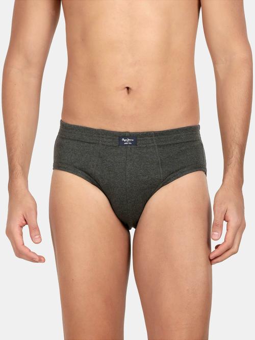 PEPE JEANS LONDON Men's Charcoal Melange Solid Cotton Pack of 2 Briefs