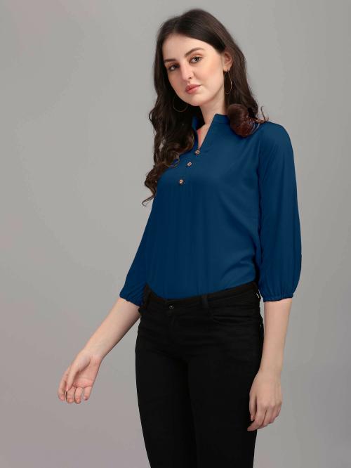 Shivansh Creation Women Blue Solid Georgette Shirt Style Top S