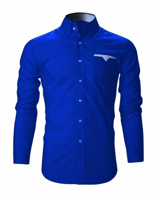 Life Roads Royal blue Pure Cotton Slim fit Casual shirt For Men