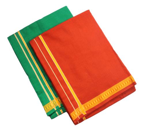 Hornbill Enterprises 100% Cotton Men's Single Dhoti -2 Mtrs / Mundus/Lungi Line Border Set 2