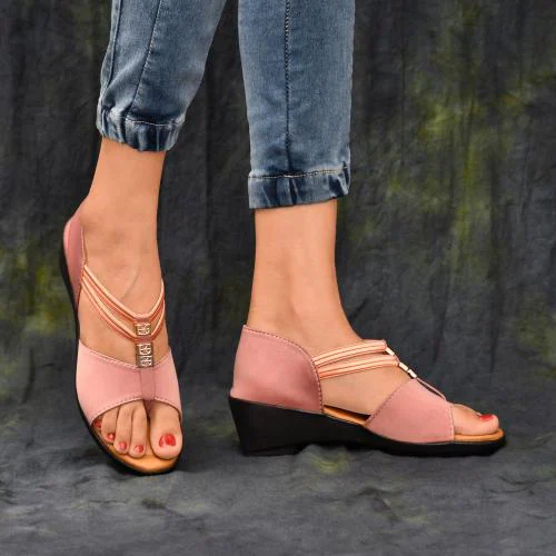BAKSH Women's Pink Synthetic Stylish/Comfortable/Party Wear Slip-on Sandals