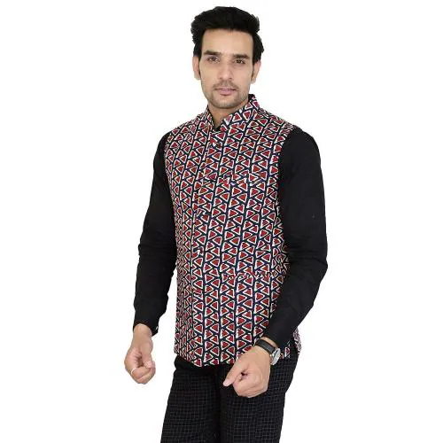 Luxrio Men Red Printed Cotton Blend Waistcoat