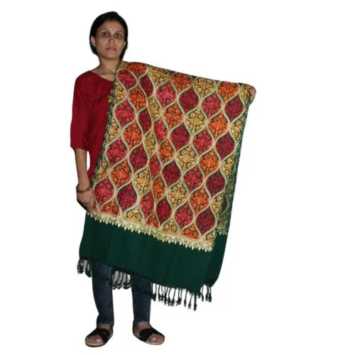 Buy BESWADESHI Women's Kashmiri Aari Embroidered Wool Stole(DARK GREEN