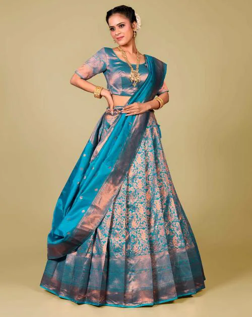 HALFSAREE STUDIO Firozi Banarasi Silk New Lehenga Design