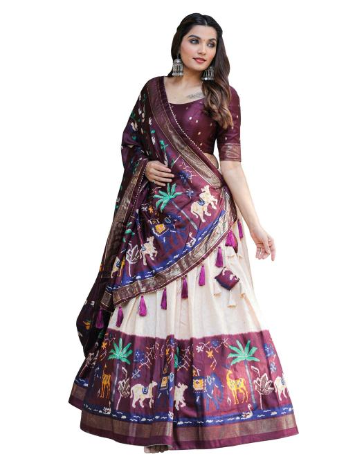 Shikshapatri Tussar Silk Navratri Special Lehenga Choli | Heavy Quality Lehnga Choli For Women / Girls (Wine)