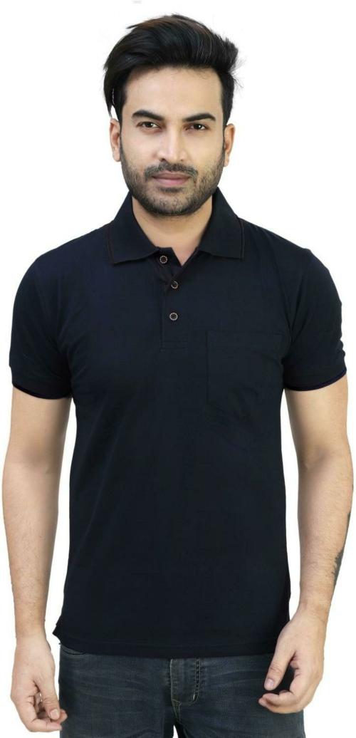 Alarm Men Blue Solid Pure Cotton Polo T-shirt (XXL)