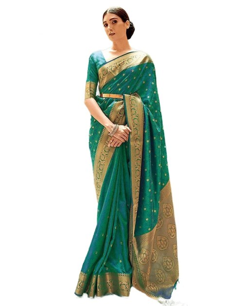 SWORNOF Womens Kanjivaram Banarasi Silk Saree Patola saree GREEN