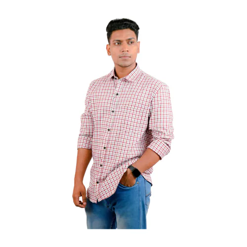 Men's Cotton Maroon Check Shirt