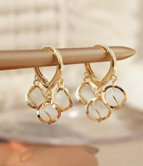 Vembley Korean Opal Stone Ball Luxury Hoop Earrings