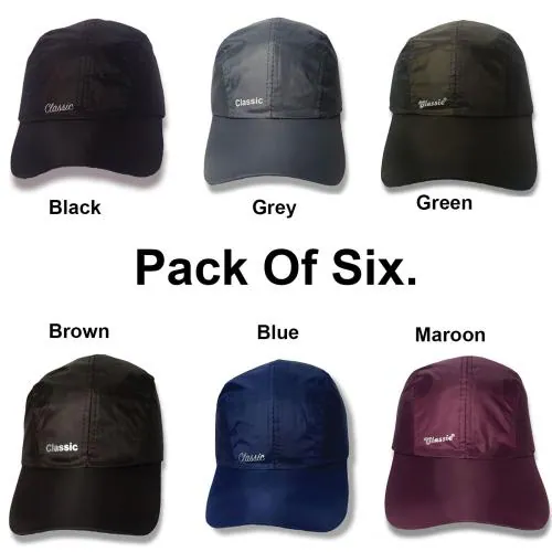 Classic Caps - Pack Of Six - Monsoon Cap with Good Nylon Fabric & Water Resistance (Multi Color)
