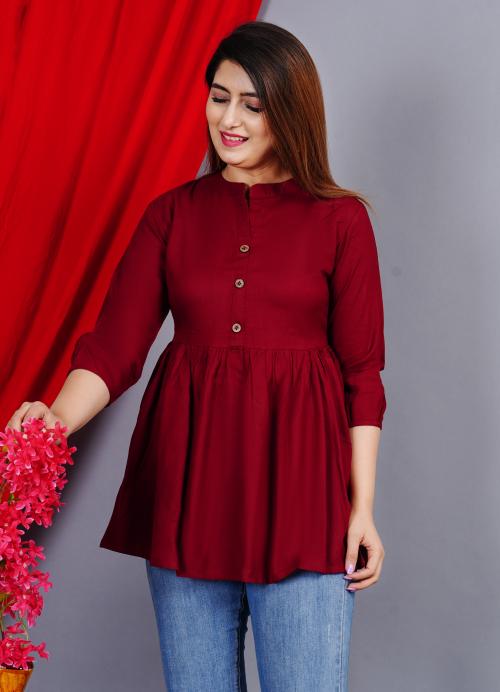 SIPET STYLISH BEAUTIFUL SOLIDTOP FOR WOMEN AND GIRLS| 3/4TH SLEEVES CASUAL WEAR AND PARTYWEAR MAROON TOP FOR WOMEN AND GIRLS
