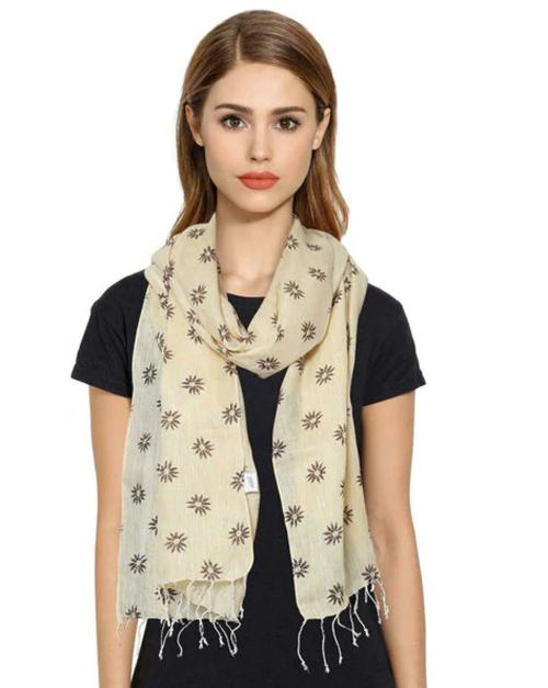 Papa Brands Women Beige Floral Linen Scarf