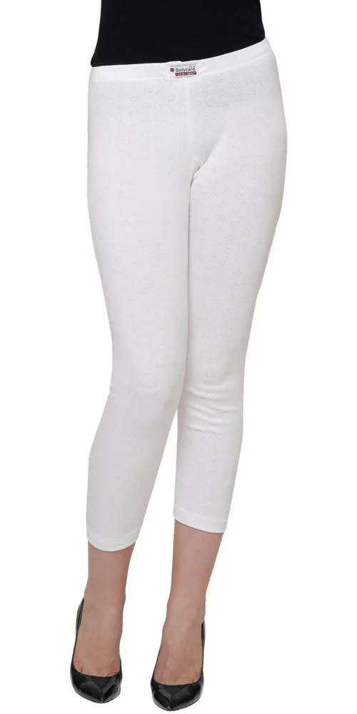 Bodycare Gold Womens White Solid Cotton Thermal Pants