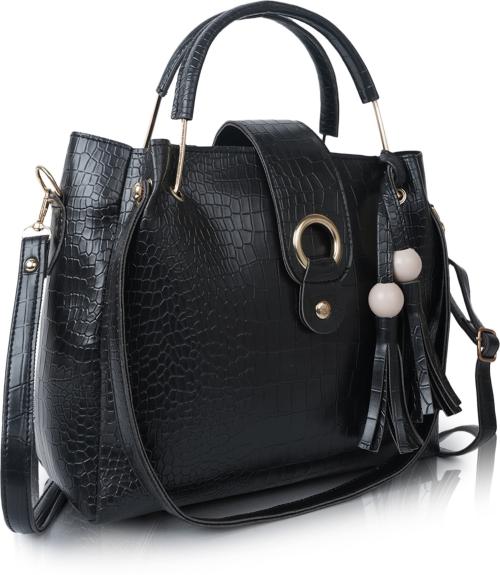 PEARLUXIS Black PU Handbag