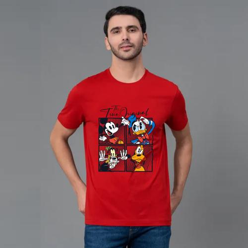 Dwag Mickey Mouse Graphic Printed Red T-Shirt For Men | Mens T-Shirt | Printed T-Shirts |Red Cotton Tshirt