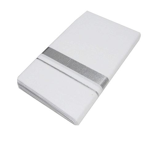 Dhrona Men's Cotton Dhoti/Vesthti/Lungi (White and Silver; Free Size)