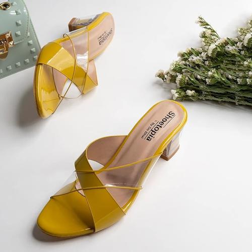 AANA FASHION Yellow Heels for Women & Girls Stylish Heel sandals Cushioning & Comfortable Light Weight Sandal for Girls Causal wear