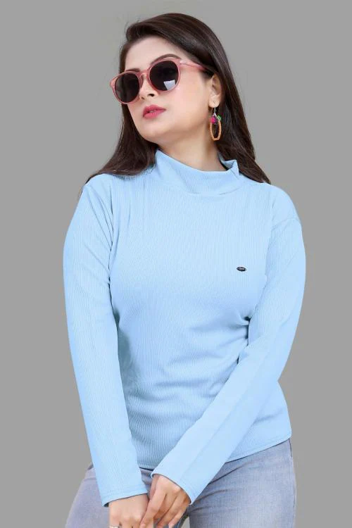 JD Women's Cotton Plain Round Neck Full Sleeve T-Shirt for womens and girls (Sky blue - XL)
