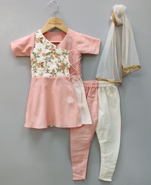 Pragya Exclusive Floral Embroidered Kurta And Churidar With Dupatta For Kids Girls