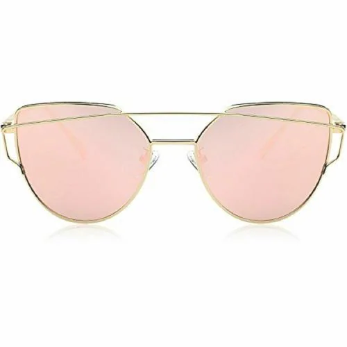 Imported Cat Eye Mirrored Flat Lenses Street Fashion Metal Frame Women Sunglasses