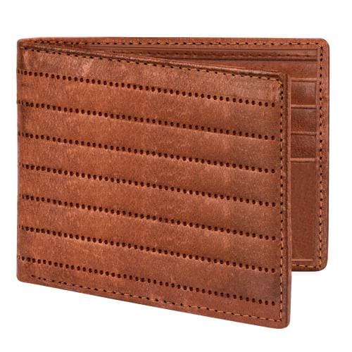 LORENZ Bi-Fold Embossed Dotted Lines Tan RFID Blocking Leather Wallet for Men with Zipper Coin Pocket Feature | Crunch Leather Wallet for Men | GL-51
