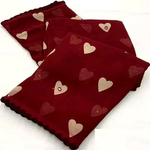 Ganesh Textiles New Designer Hart Print Gorgette Sarees With Blouse (Maroon)