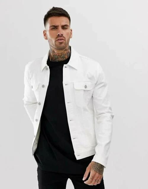 Klizen Men White Solid Cotton Jacket