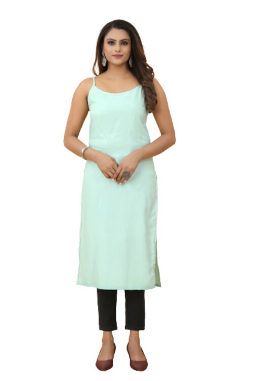 pelton WOMEN'S A-LINE CASUAL VISCOSE RAYON FABRIC SLEEVELESS KURTI (SKY BLUE,M)