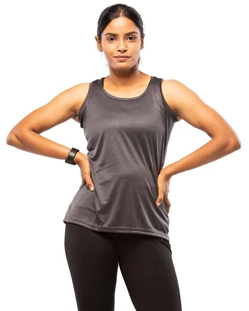 LAPPEN Women Dark Grey Solid Two Way Lycra and Spandex Round Neck T-Shirt - M