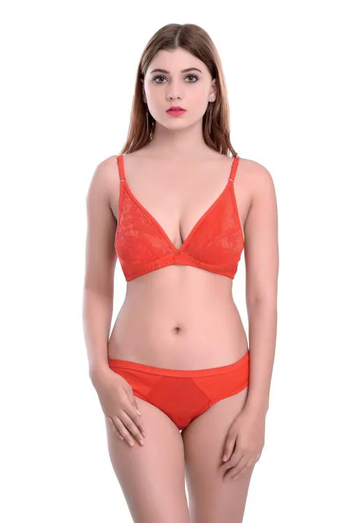 In-Curve -Women Cotton Bra Panty Set for Lingerie Set ( Pack of 1 ) ( Color : Orange )