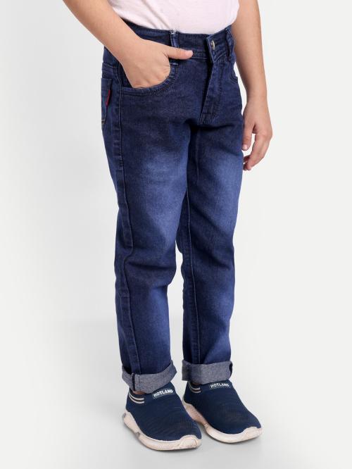 Kcoy Boys Dark Blue Cotton Blend Slim Mid Rise Jeans (8-9 Years)