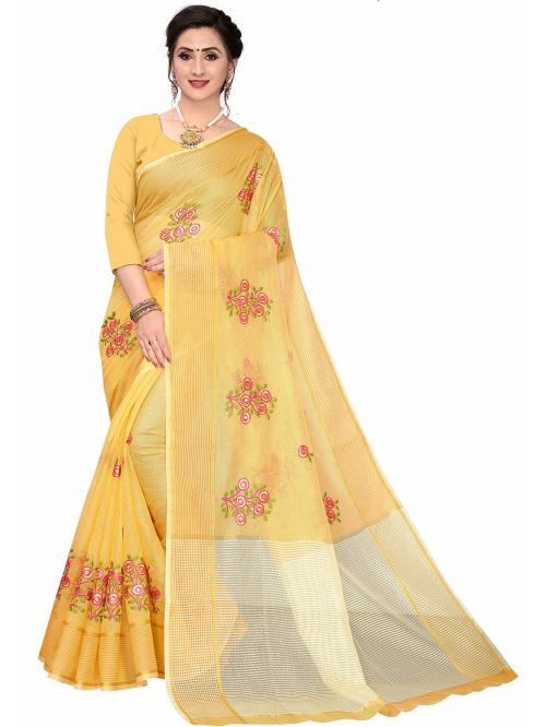 Leeza Store Women Aqua Blue Super Net Phulkari Floral Embroidery Saree With Unstitched Blouse Piece