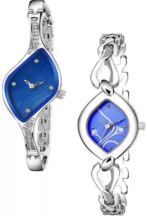 Blutech Analog Blue Dial Silver Strap Watch For Women (Pack Of 2)
