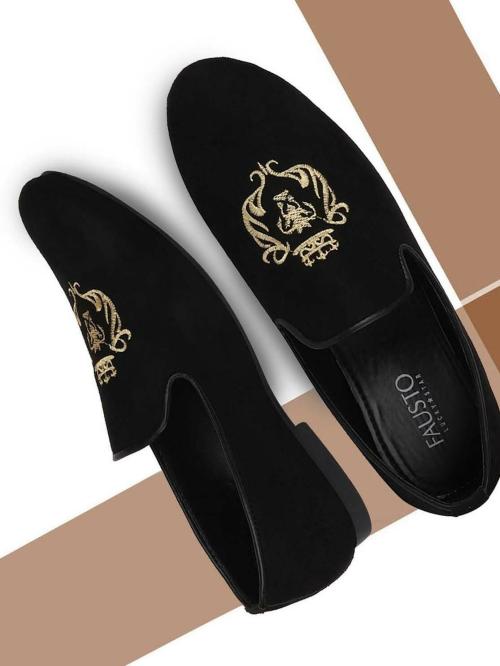 FAUSTO Men Ethnic Black Party Slip On Loafers (10 UK)