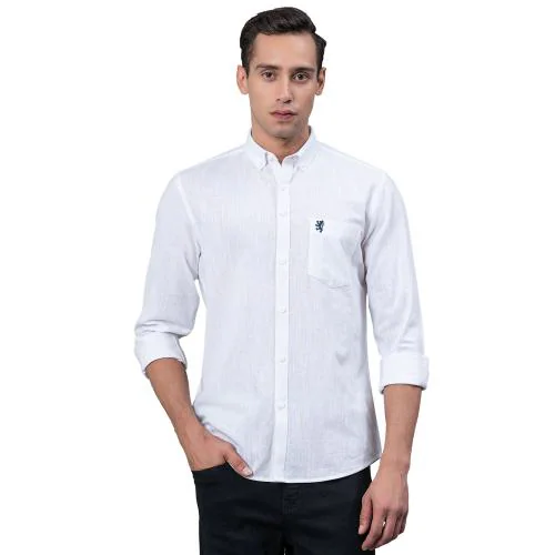 Red Tape White Solid Cotton Linen Men's Shirt